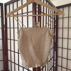 Abercrombie & Fitch Square Neck Smocked Cami Beige Spaghetti Strap Size Small